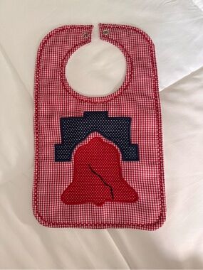 Red Gingham Bell Appliqué Baby Bib - Unbranded